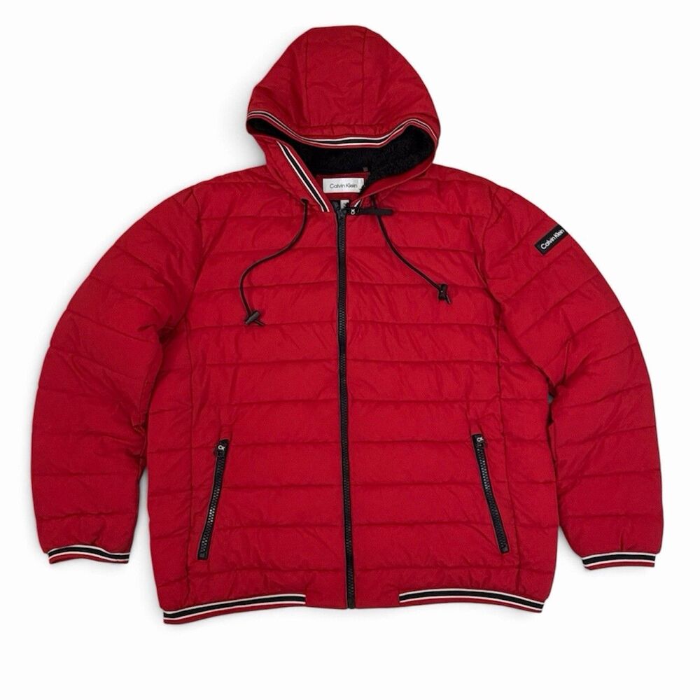 Calvin Klein Red Puffer Jacket Infinite Stretch Men’s XL Water Resistant NWOT